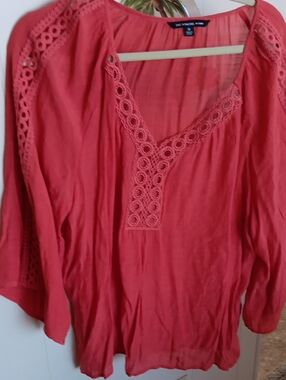 Zac & Rachel Coral Crochet-Trim Peasant Top 2x